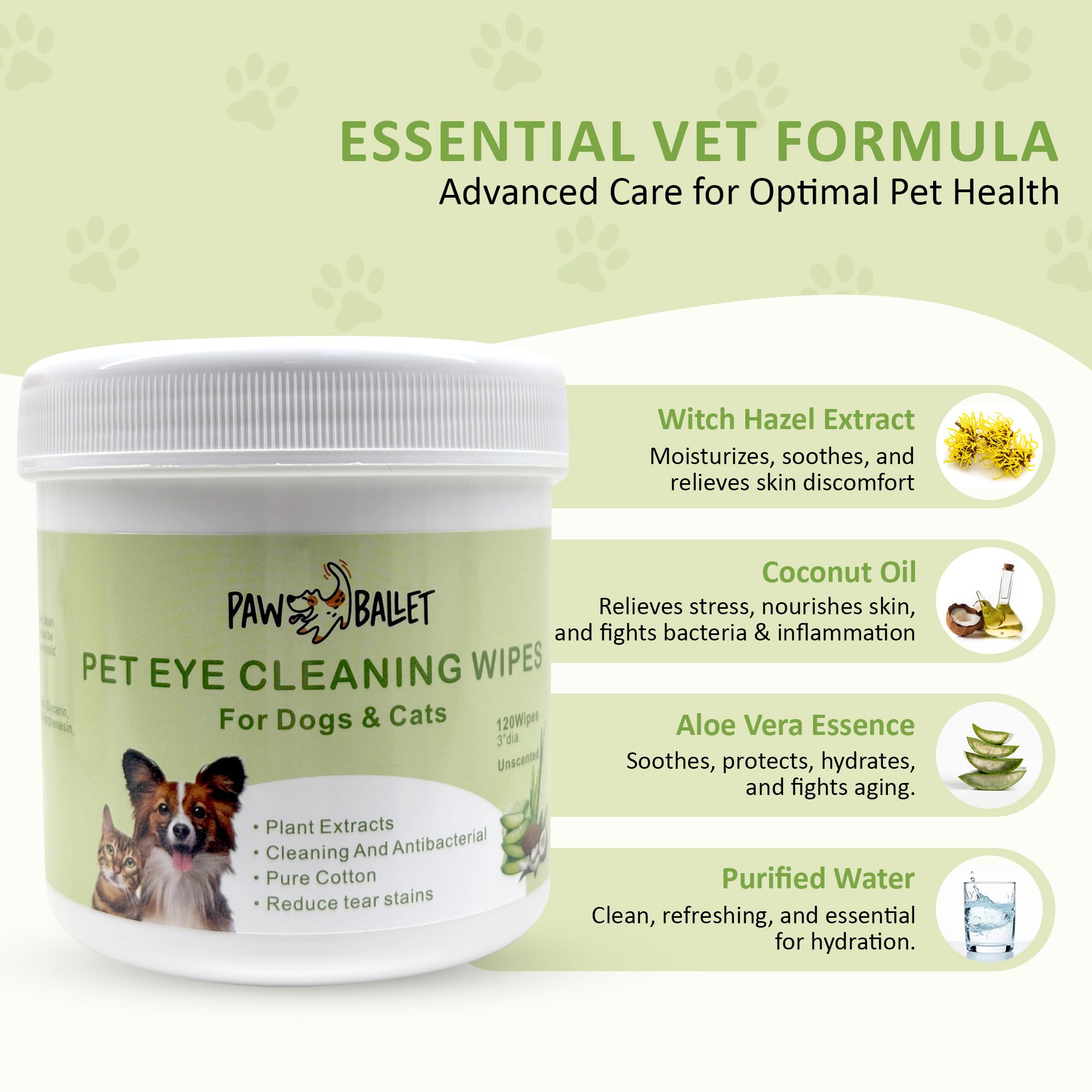 Paw Ballet Pet Eye Wipes for Cats & Dogs
