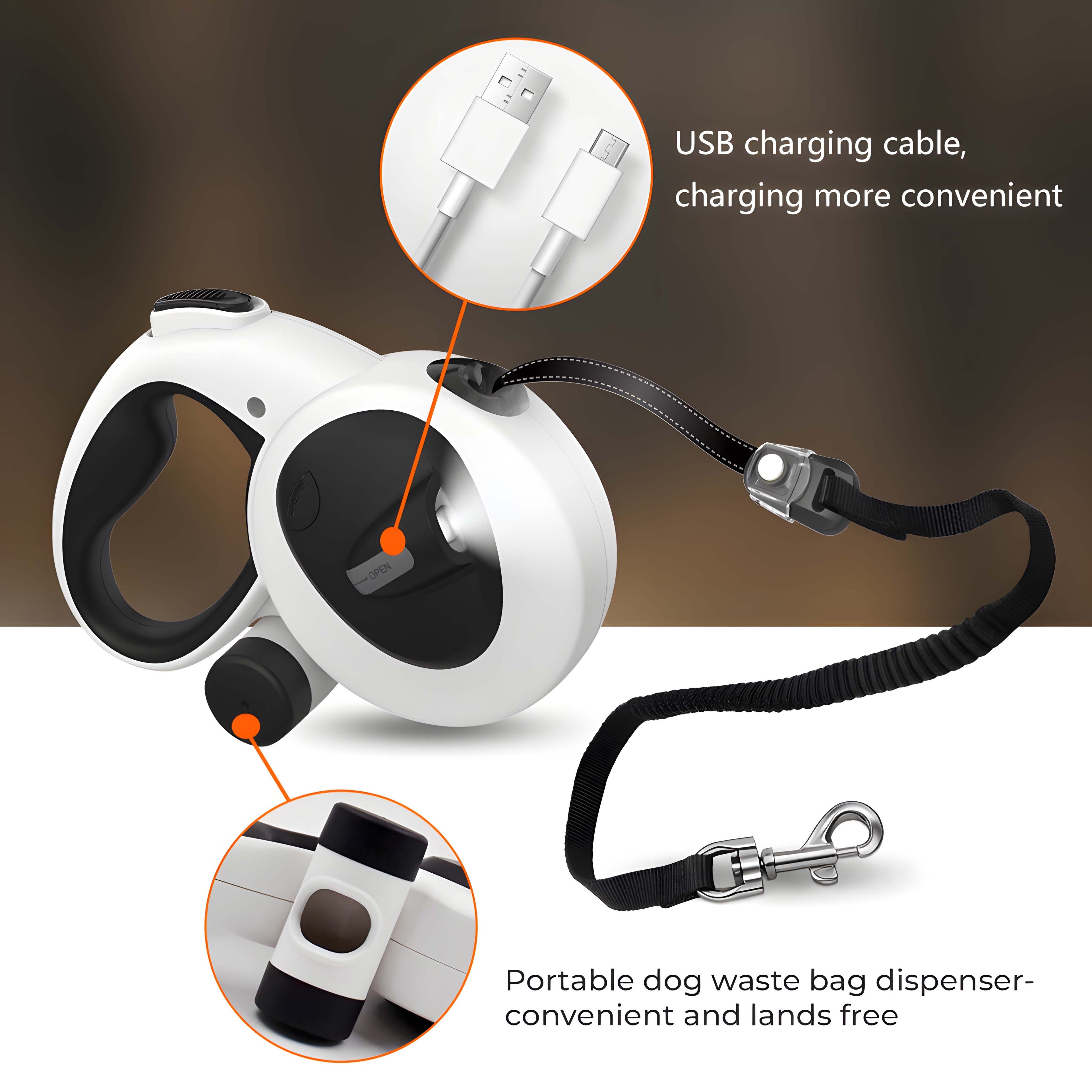 USB-Rechargeable LED Retractable Leash